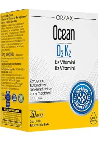 Orzax Ocean D3 K2 Vitamin Damla: Kemik ve Bağışıklık Sağlığını Destekleyen Doğal Takviye
