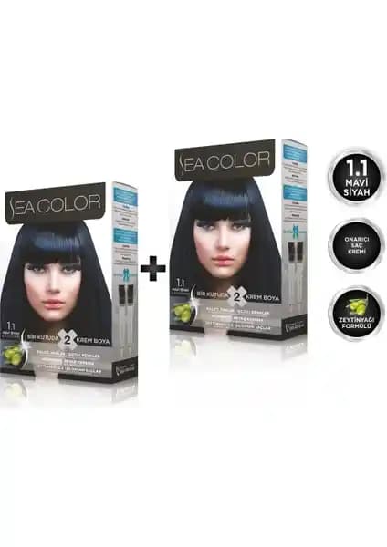 Sea Color 1.1 Mavi Siyah 2'li Set Boya ile Doğal ve Kalıcı Saç Renkleri