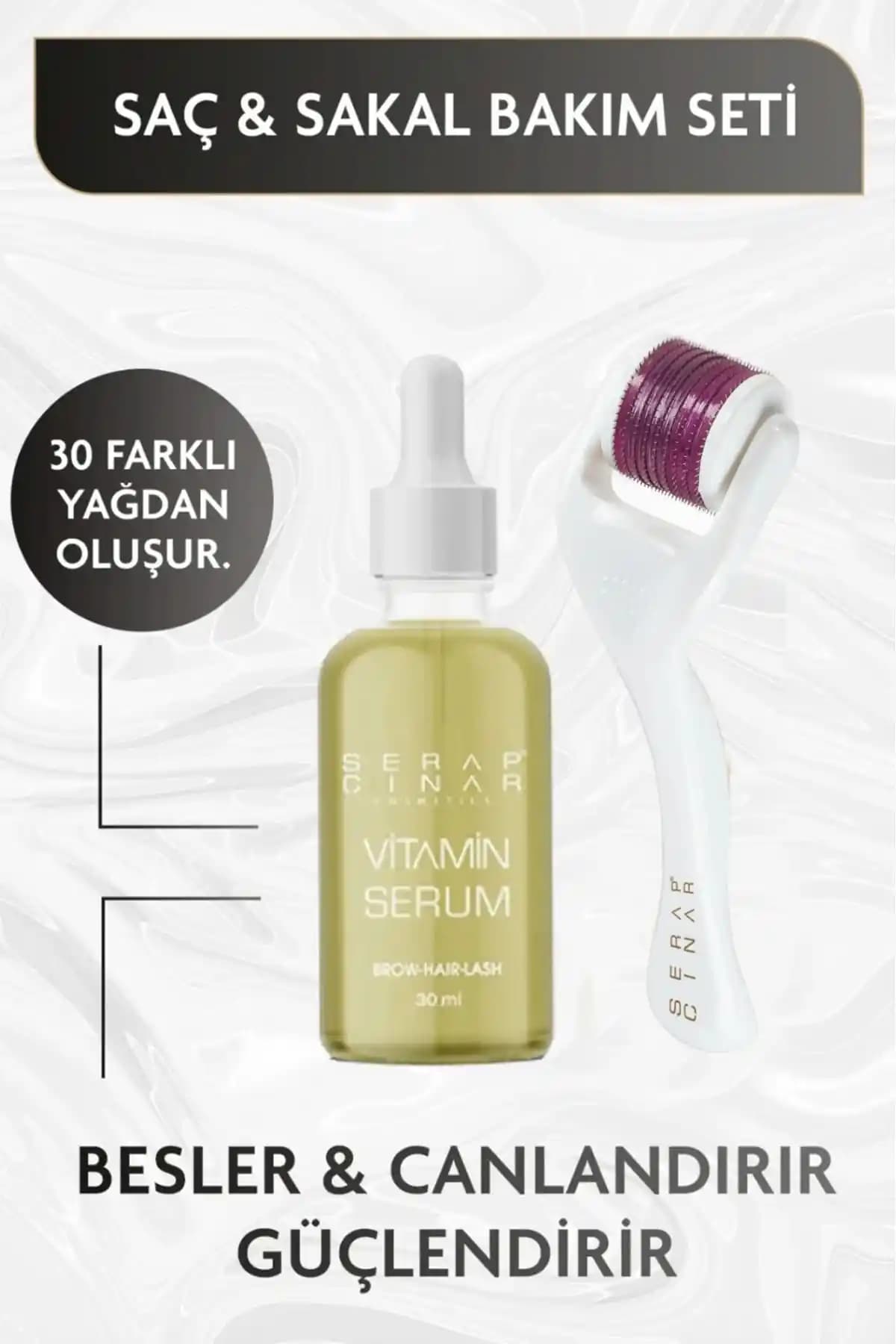 Serap Çınar Cosmetics Saçkıran ve Sakal Kıran Alopesi İçin Etkili Vitamin Serum ve Dermaroller Seti