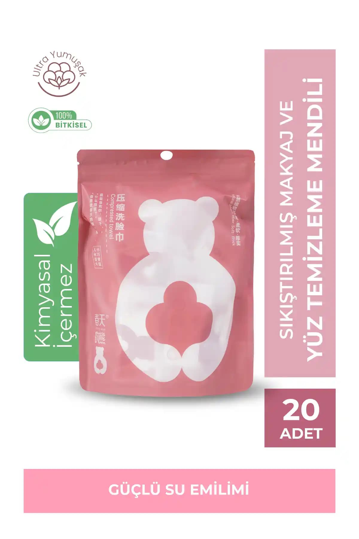 Spring Bear Sıkıştırılmış Islanınca Büyüyen Sihirli Makyaj ve Yüz Temizleme Mendili