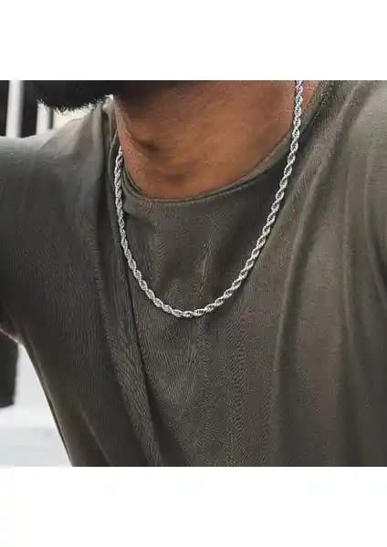 Steel Burgu Erkek Çelik Kolye Zincir 4mm 60cm Şık ve Dayanıklı Erkek Aksesuarı