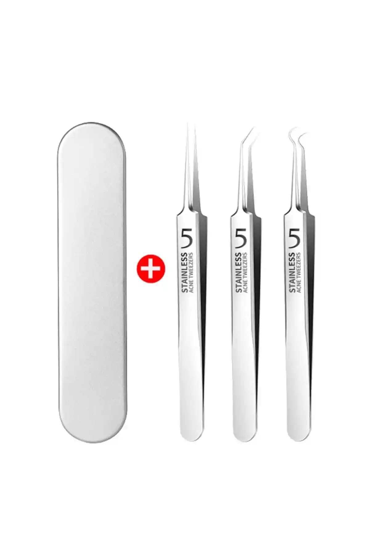 Valkyrie Profesyonel Paslanmaz Çelik 3'lü Cımbız Seti Akne ve Güzellik Uygulamaları İçin