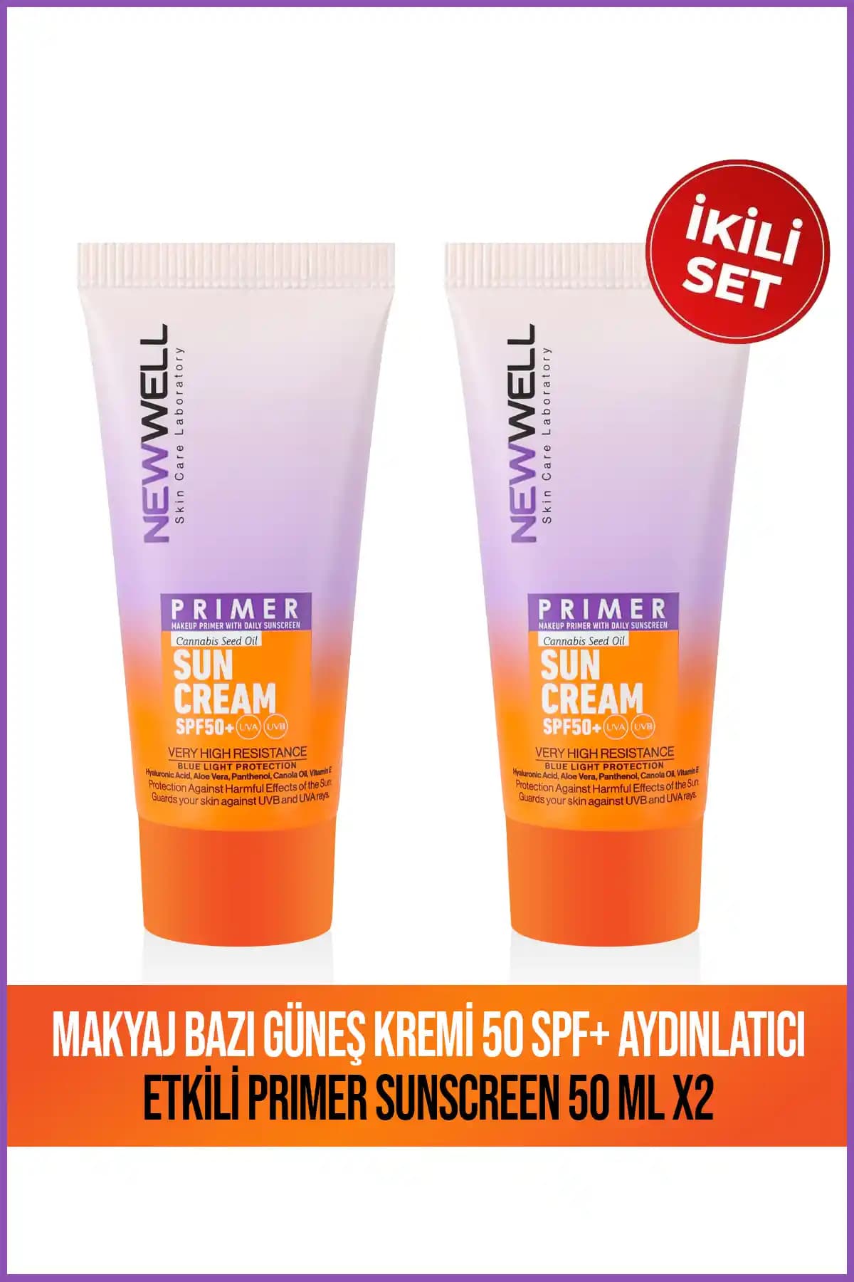 Yeni Well 2 Adet Makyaj Bazı ve Güneş Kremi 50 SPF+ ile Cildinizi Koruyun ve Işıldayın