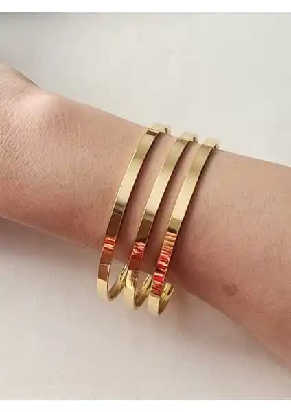 Zülisch Çelik Bilezik 3'lü Kalın Model Ajda Modern ve Dayanıklı Kadın Takısı