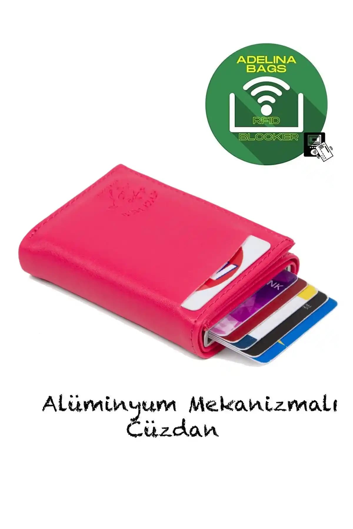 Adelina Fuşya Nova Deri Otomatik Kızaklı Kartlık Cüzdan Şık ve Fonksiyonel Tasarım