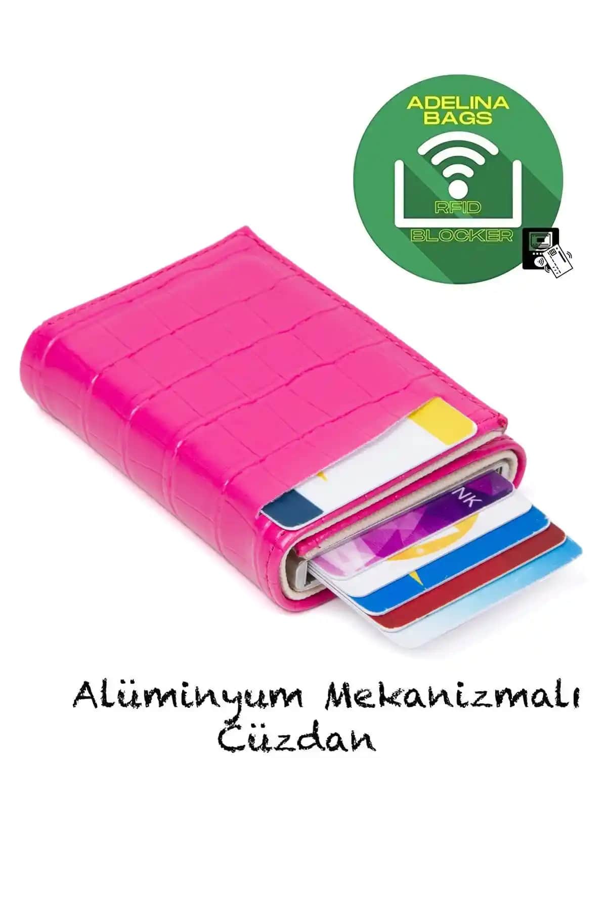 Adelina Timsah Desenli Fuşya Kartlık Cüzdan Modern ve Güvenli Tasarım