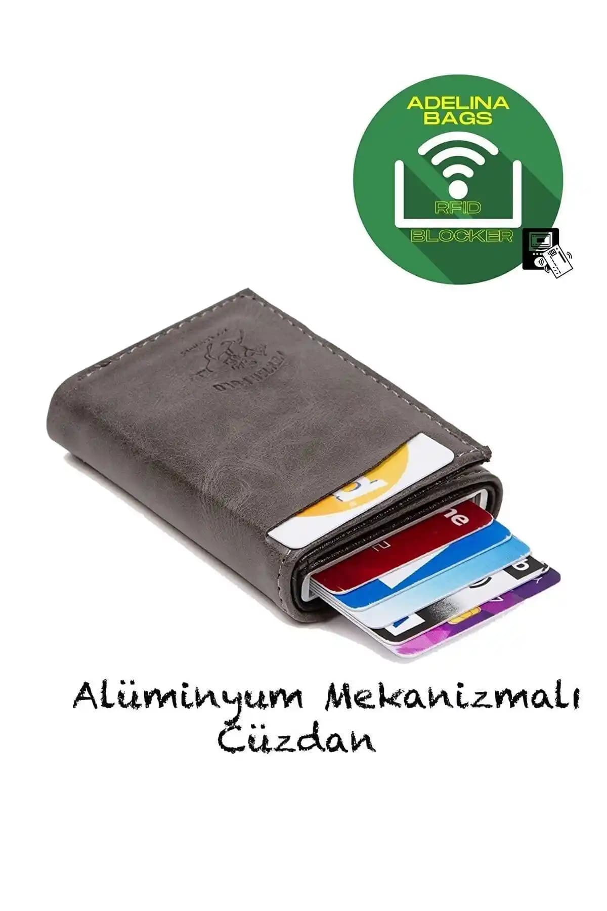 Adelina Unisex Gri Deri Kartlık Şık Tasarım ve Fonksiyonellik Bir Arada