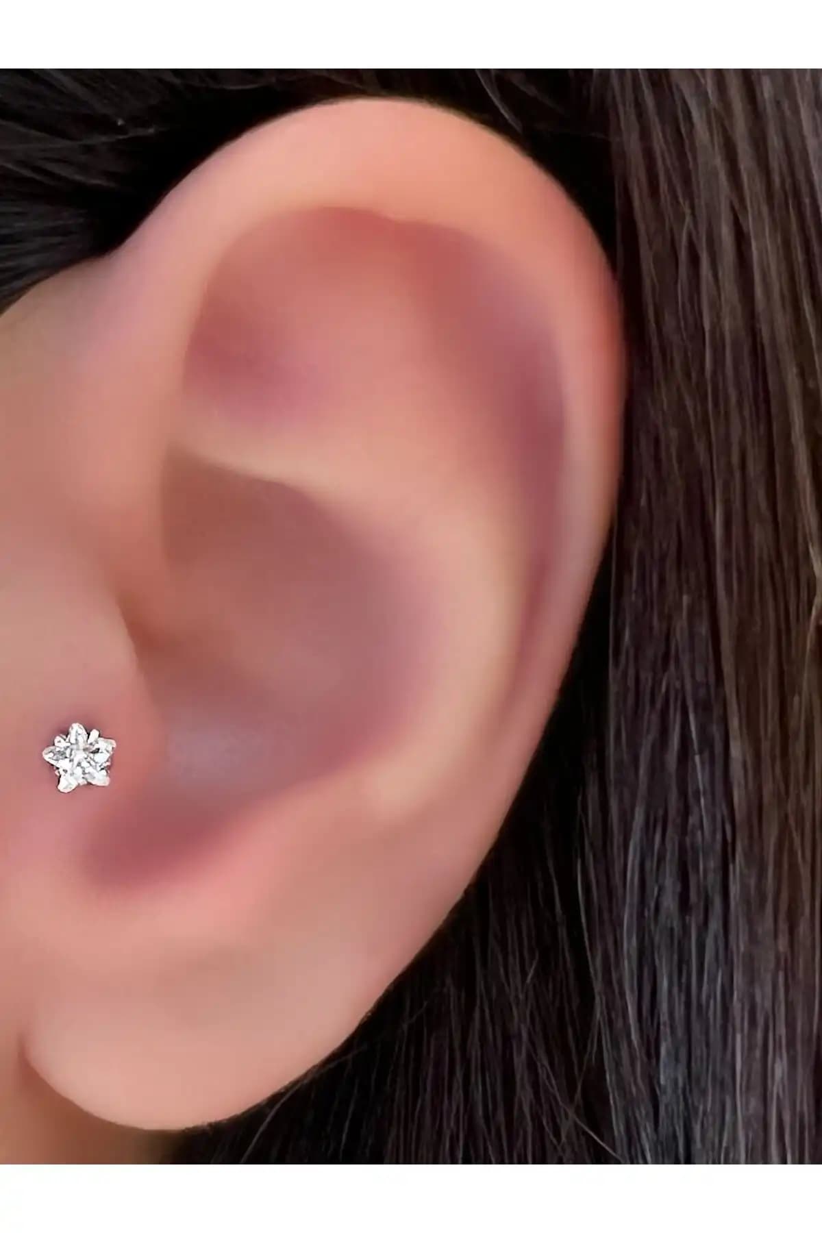 ADORE Piercing Cerrahi Çelik Yıldız Tek Taş Tragus Helix Kıkırdak Küpe
