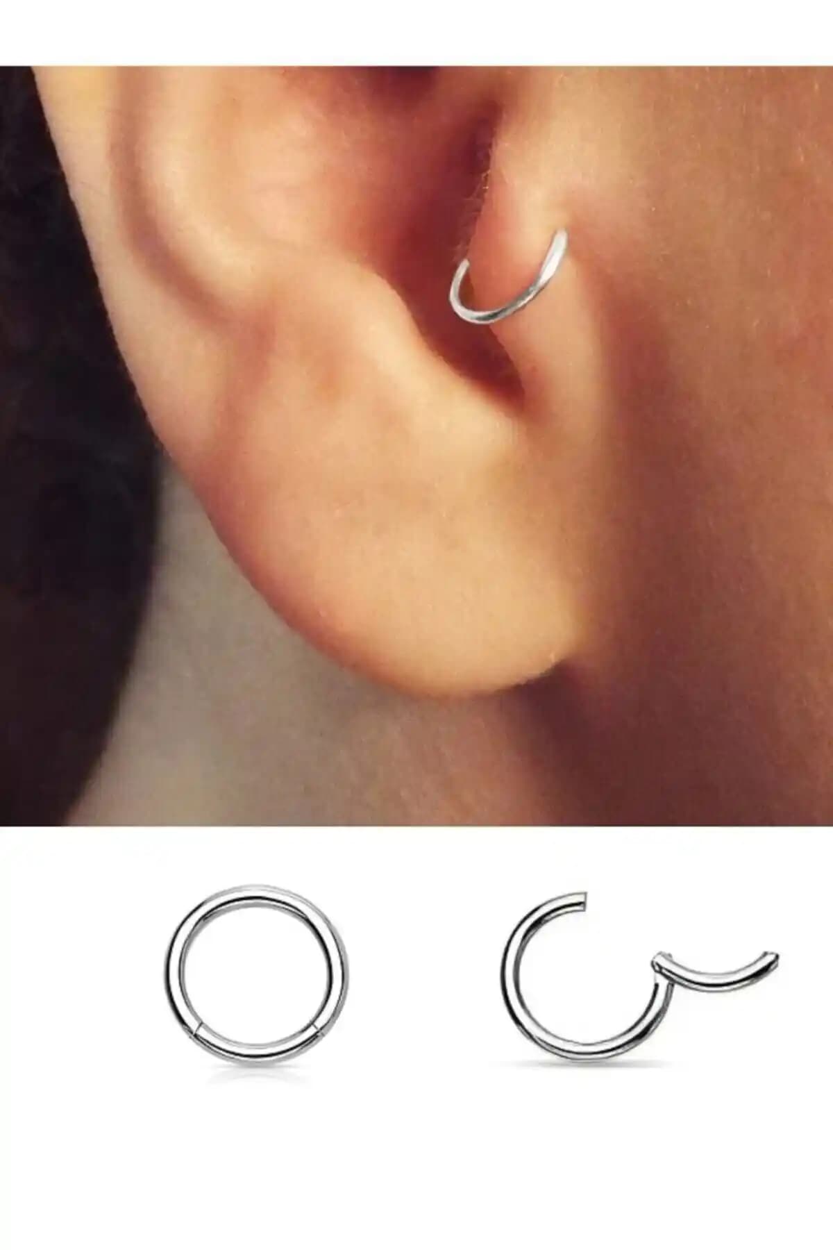 Arescollection Cerrahi Çelik Tam Halka Piercing Kulak Bölgesine Şık ve Dayanıklı Tasarım