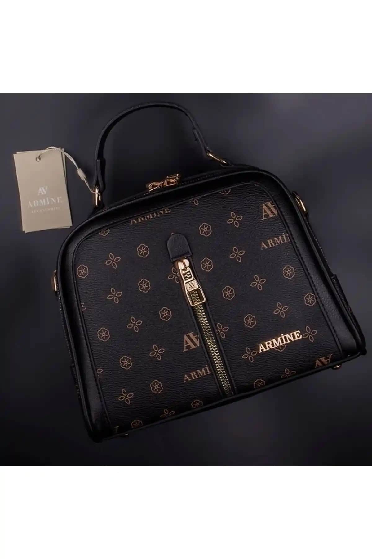 Armine Baskılı Siyah Kadın Klasik Çanta Günlük ve Şık Kullanım İçin Uygun