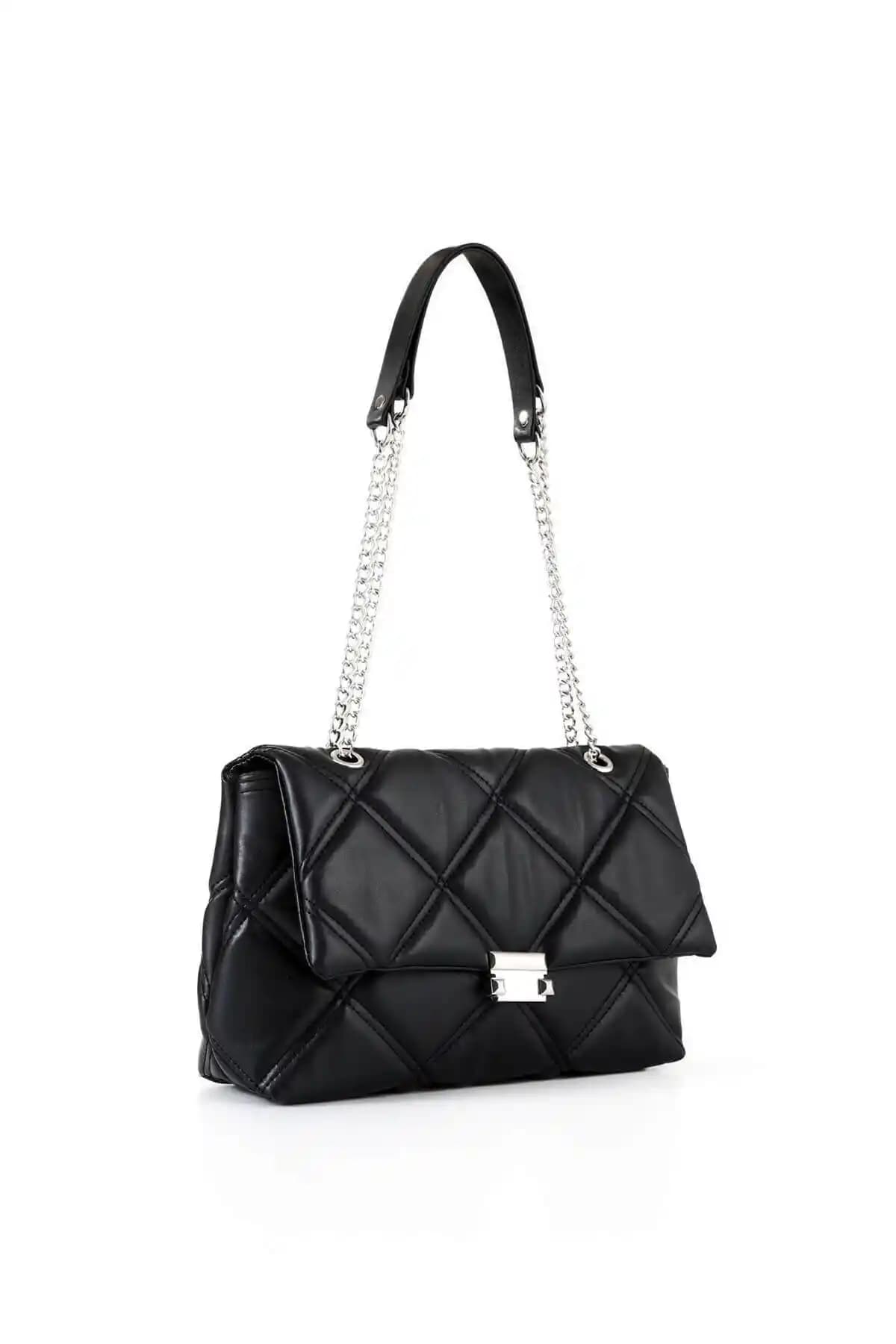 ASLAN ÇANTA Axel Siyah Uzun Zincirli Kadın Omuz Çantası Modern ve Şık Tasarım