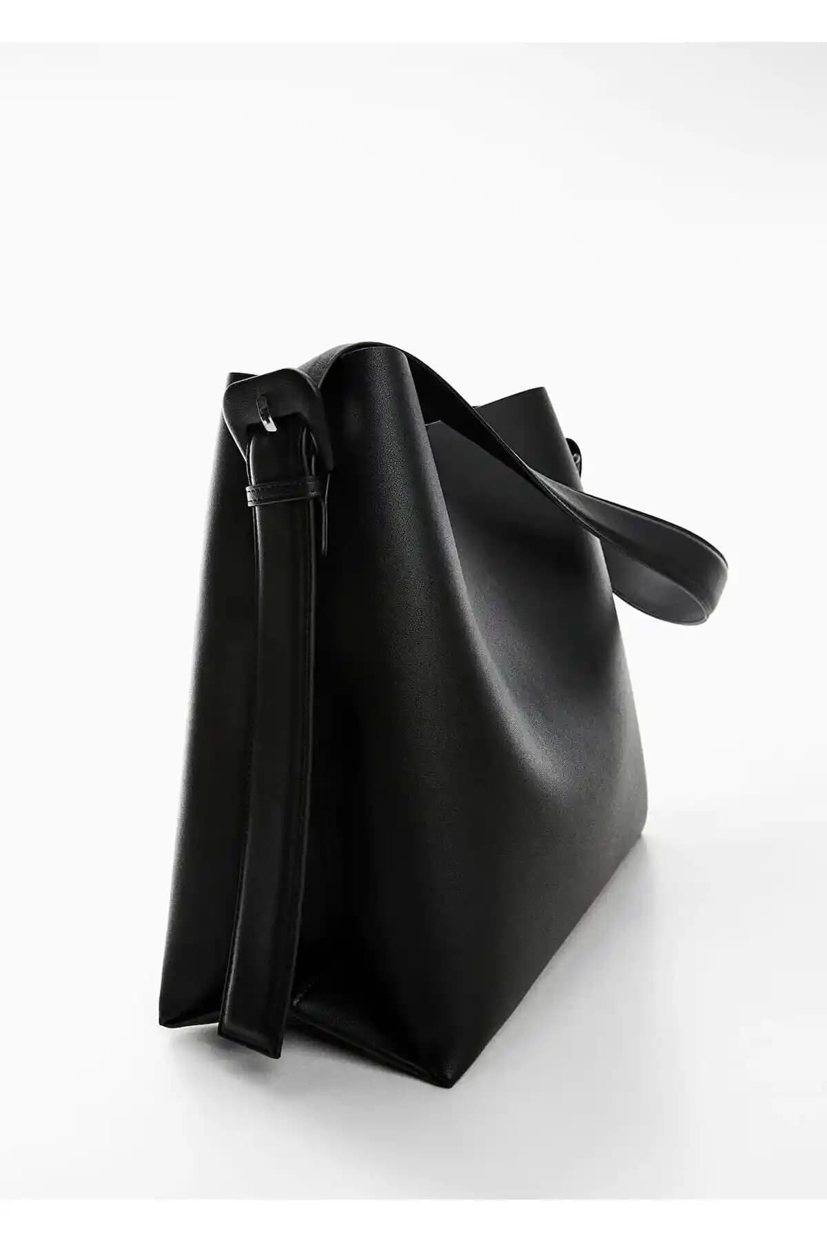 AVİADA Kadın Siyah Toka Detaylı Shopper Çanta Günlük ve İş Kullanımı İçin Uygun