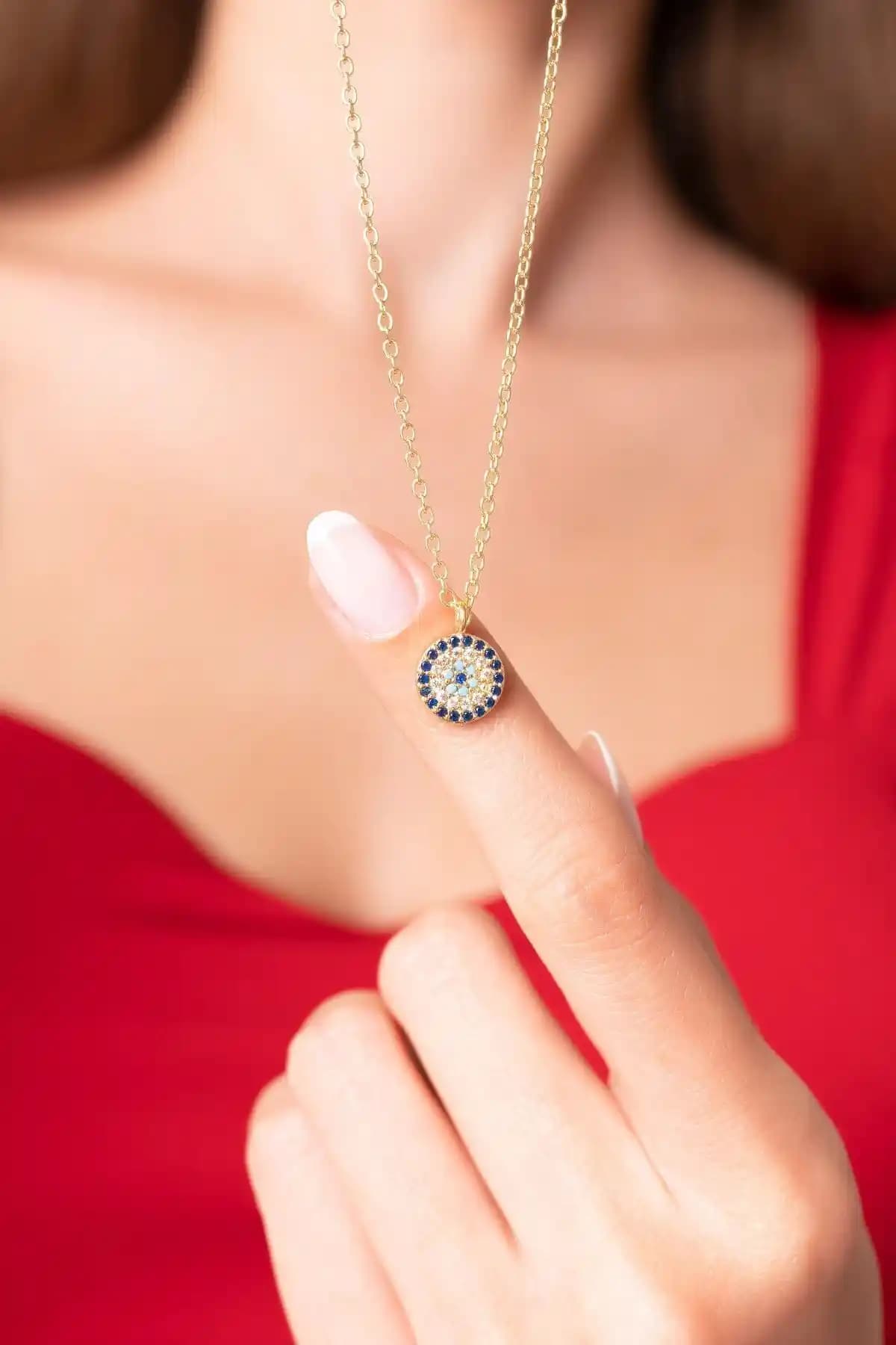 Ayenci 925 Ayar Gümüş Zincirli Nazar Boncuklu Kadın Kolye Modern ve Dayanıklı Tasarım