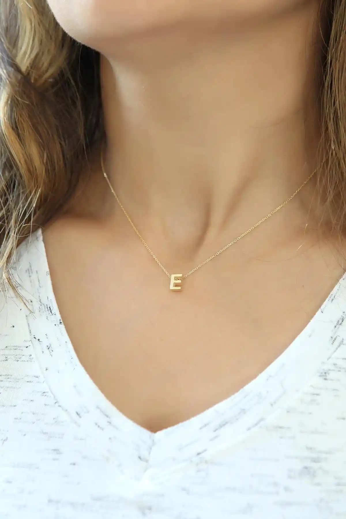 Azuris Silver 925 Ayar Gümüş Üç Boyutlu E Harfli Kolye Modern ve Şık Tasarım