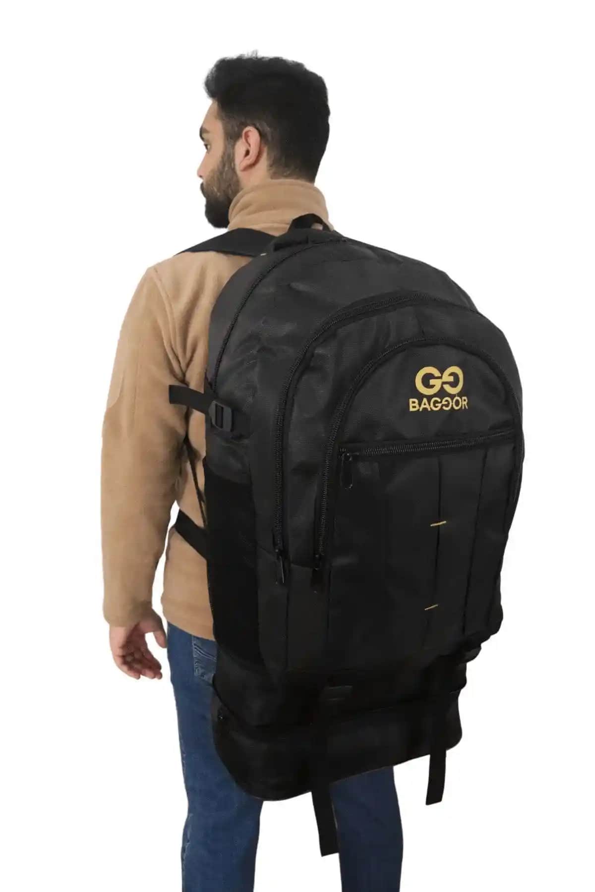 Baggor 90 Litre Siyah Su Geçirmez Çok Gözlü Kampçı ve Seyahat Sırt Çantası