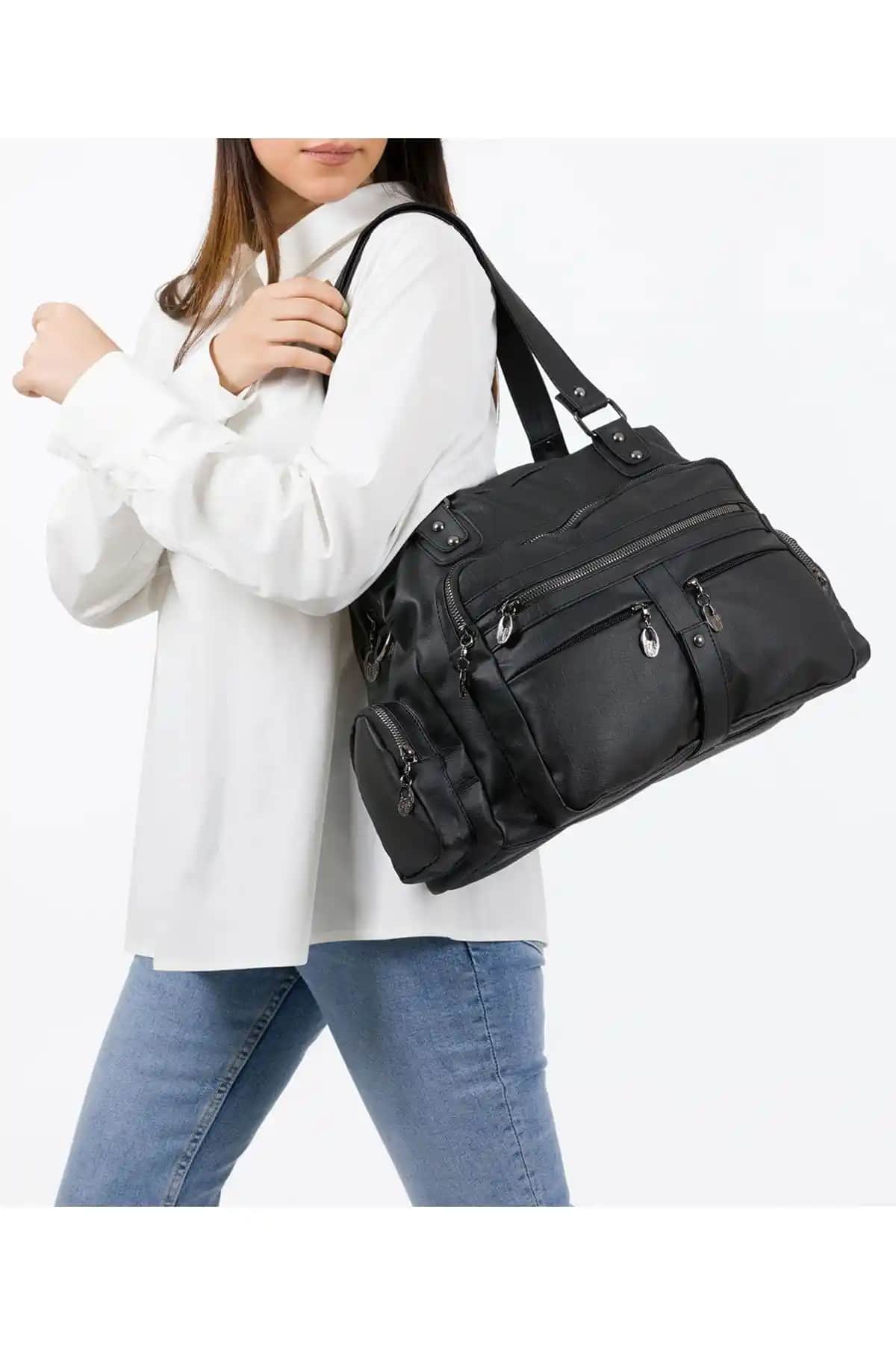 BAGzy Kadın Siyah Yıkama Deri Çok Gözlü Omuz ve Kol Çantası Analizi ve Özellikleri