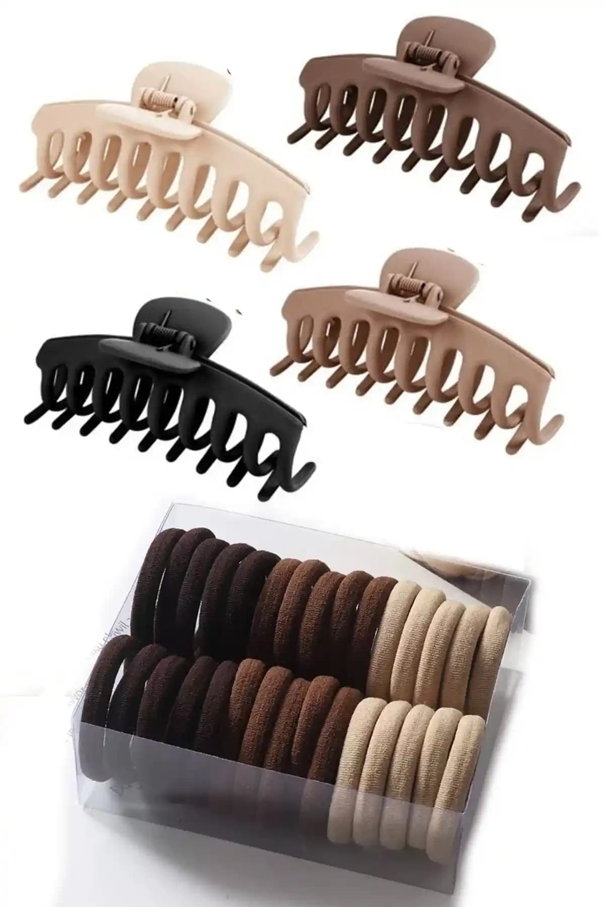 C&E Design Kadın 4'lü XL Mandal ve 50'li Kahve Lastik Toka Seti Günlük Şıklık İçin Pratik Çözüm