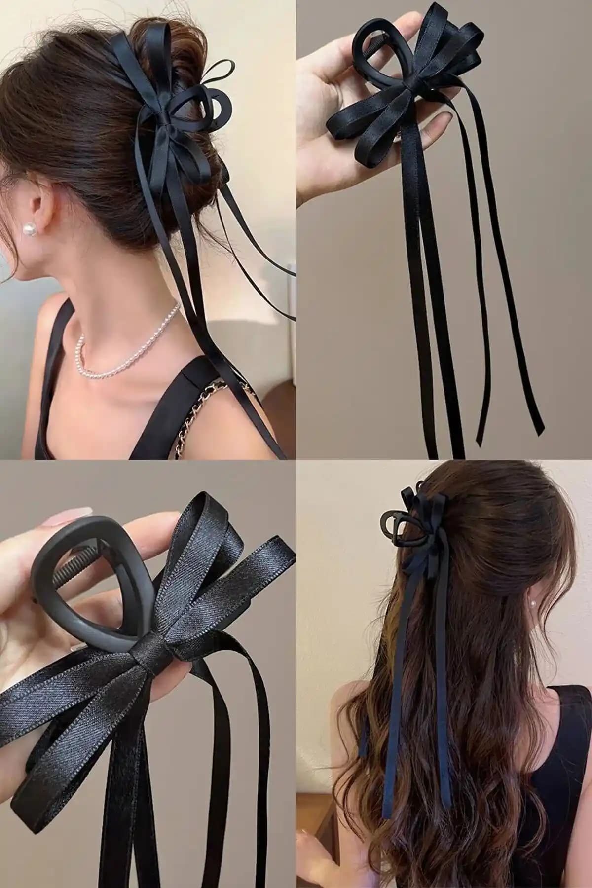 C&E Design Siyah Saten Kuyruklu Fiyonk Mandal Toka: Zarif ve Pratik Kadın Saç Aksesuarı