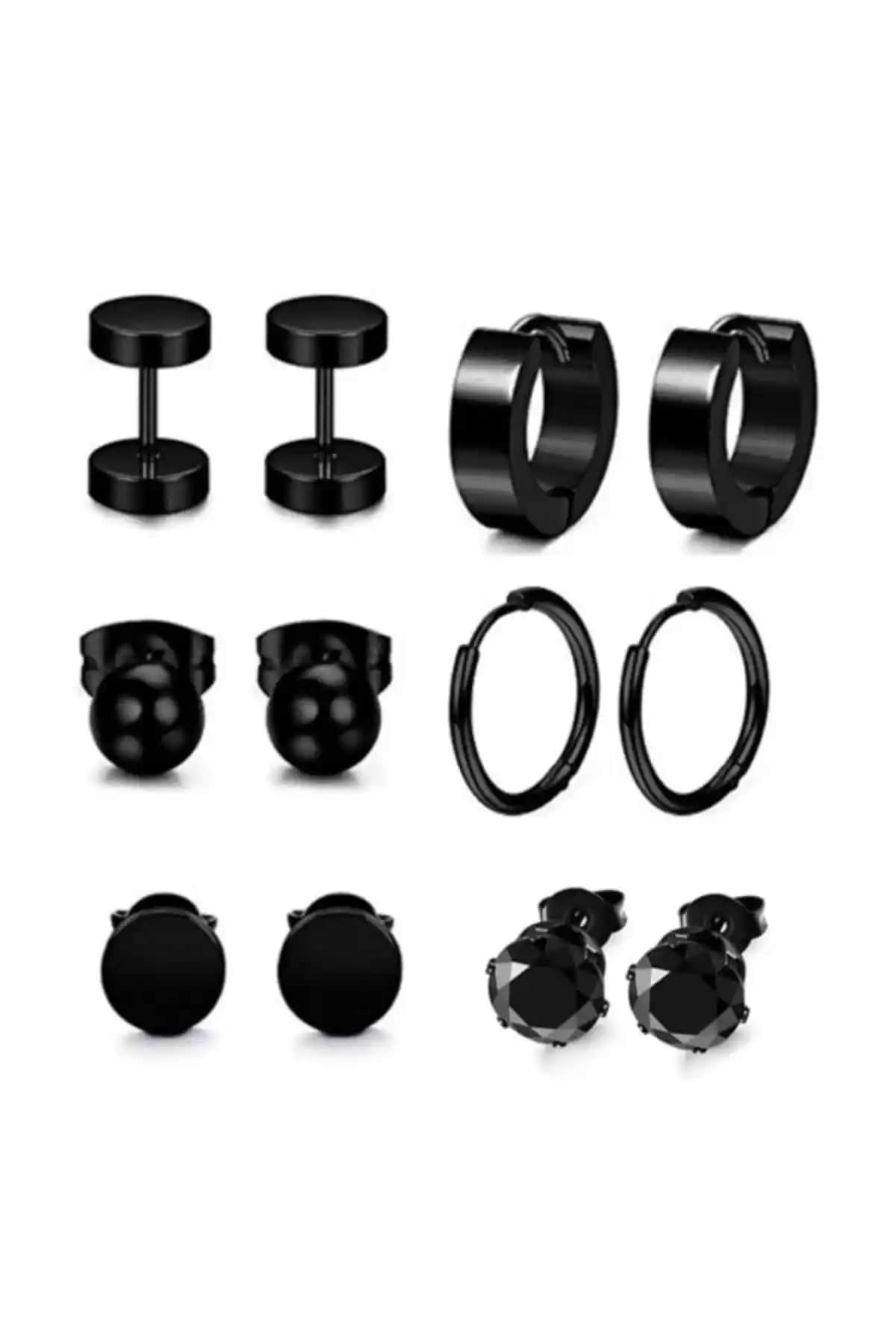 Chavin Siyah Çelik Erkek Küpe 6 Takım: Modern ve Dayanıklı Stil Aksesuarı