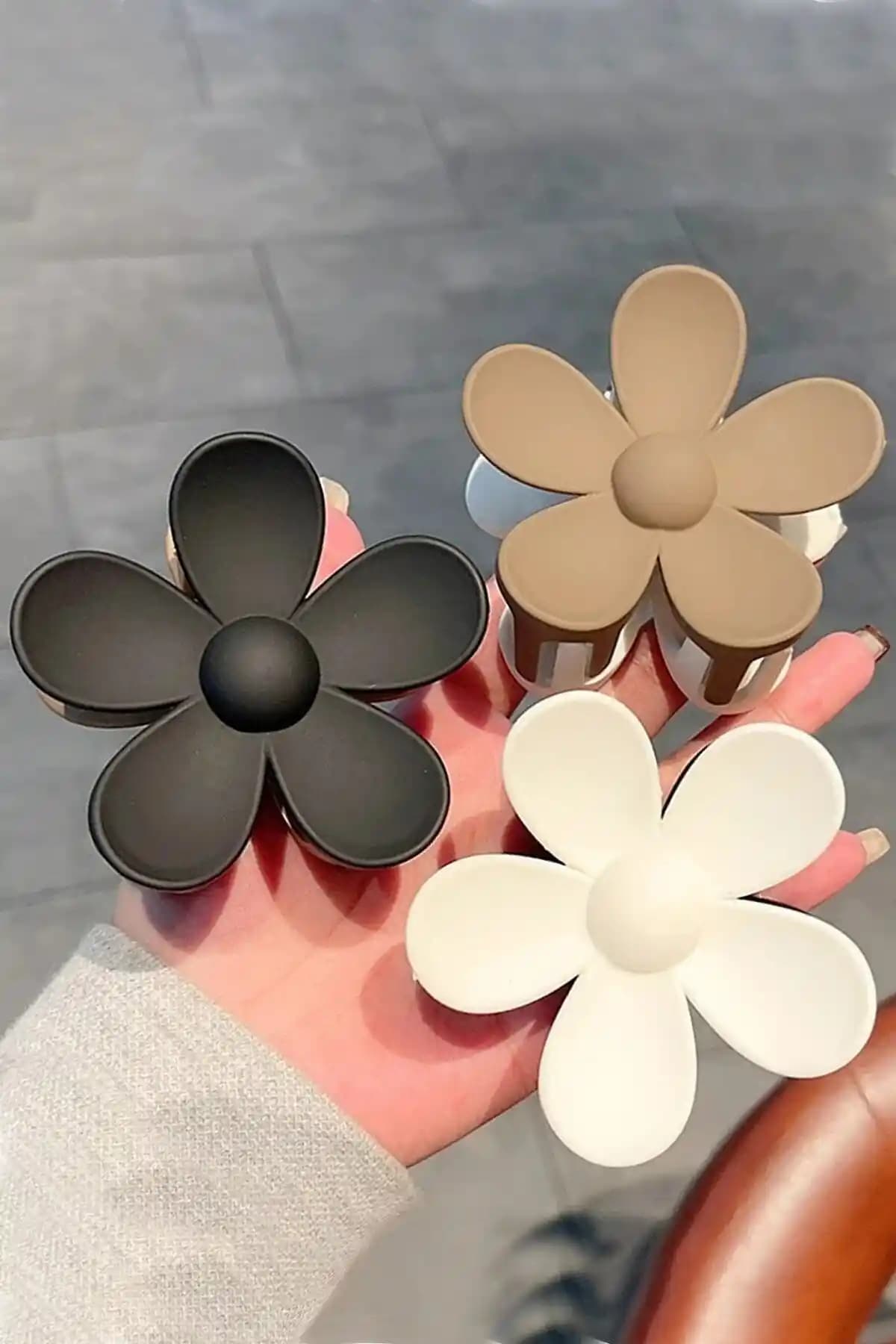 Chehra Design Kadın 3'lü Kahve Papatya Mandal Toka Seti Günlük ve Özel Kullanım İçin