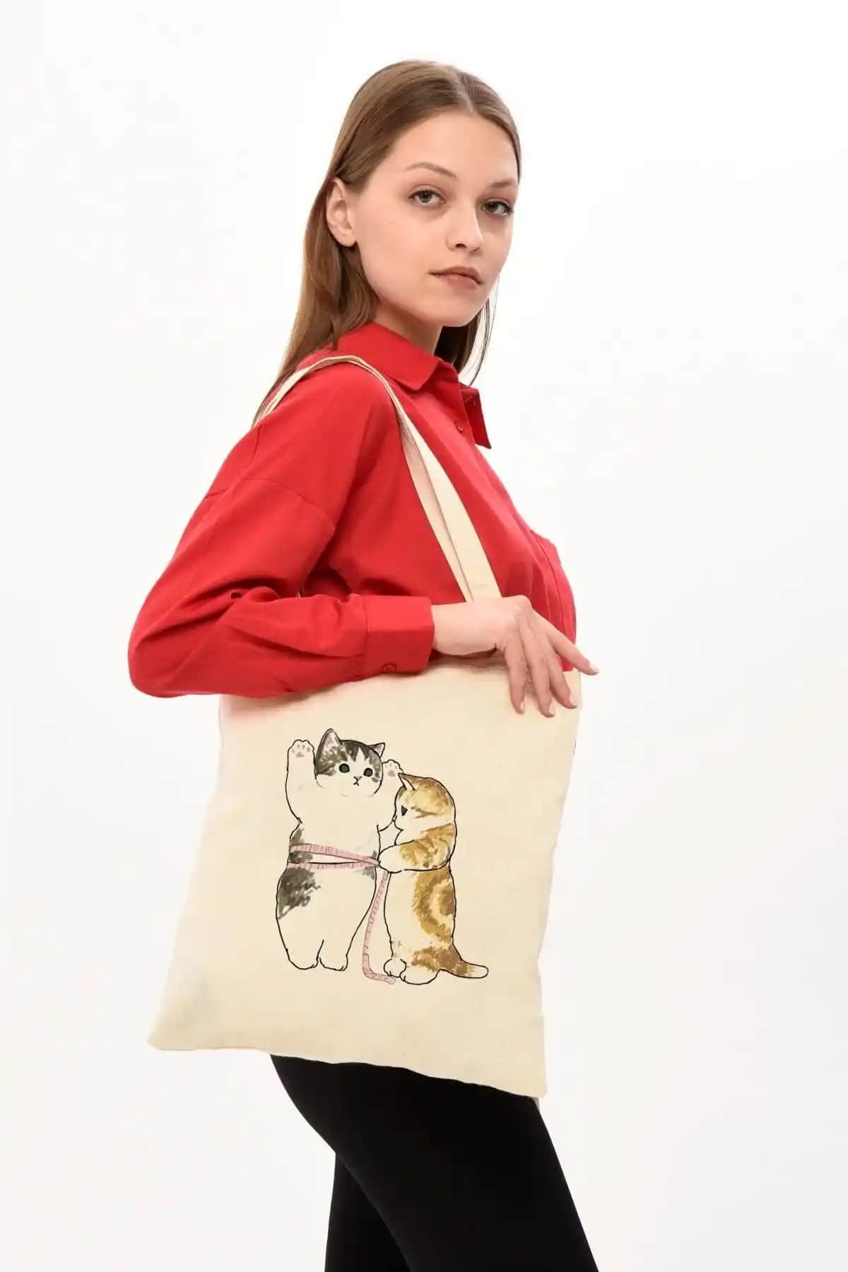 Çınar Bez Çanta Cats Desenli 35x40 cm Doğa Dostu Sürdürülebilir Günlük Kullanım