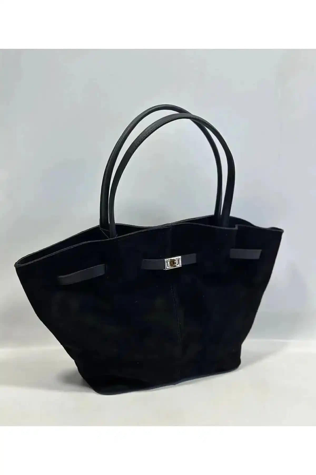 CKN Süet Deri Saten Astarlı Kadın El ve Omuz Çantası Modern Tasarım