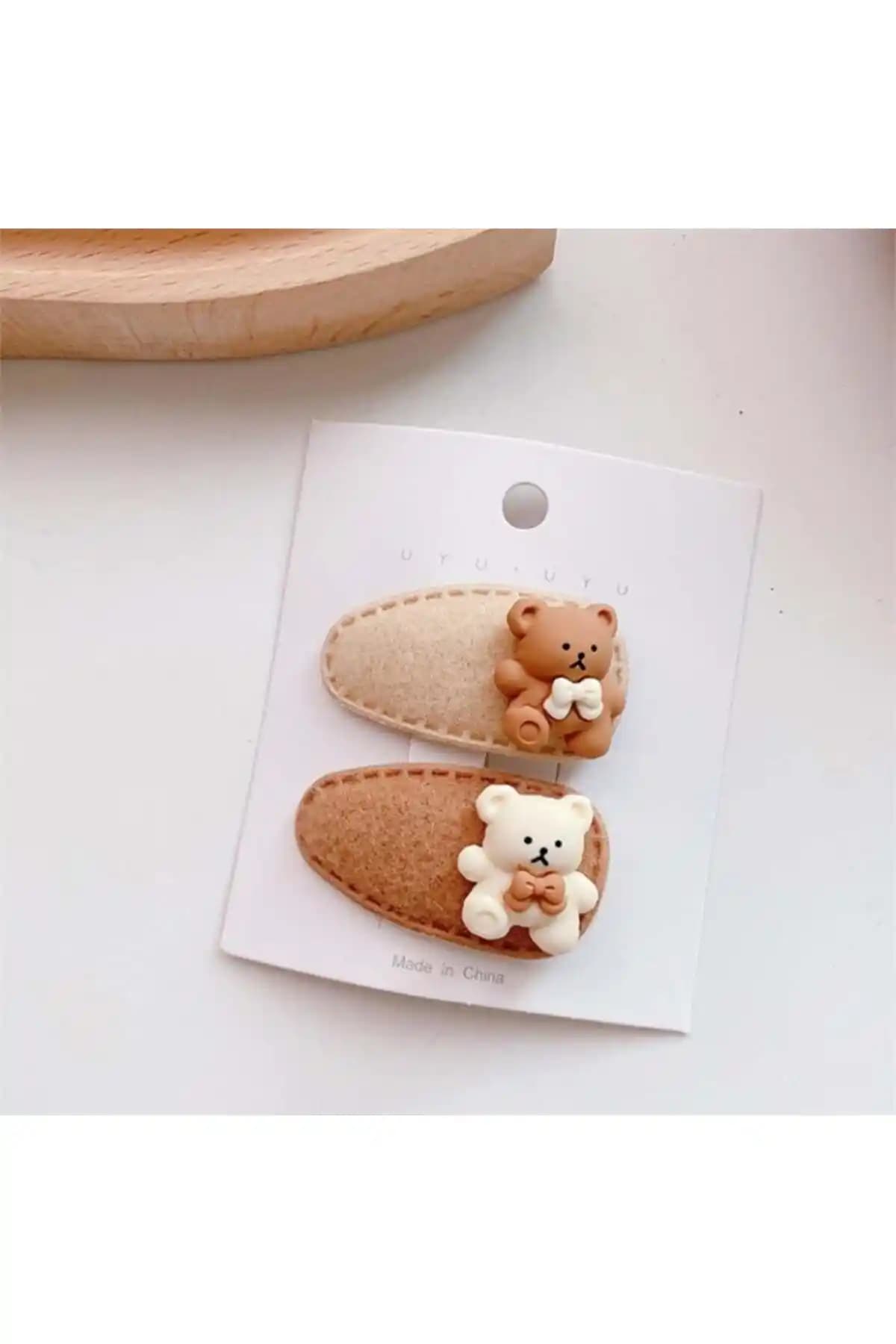 Çocuklar İçin Sevimli ve Dayanıklı Ayıcık Motifli 2'li Çıtçıt Toka Seti