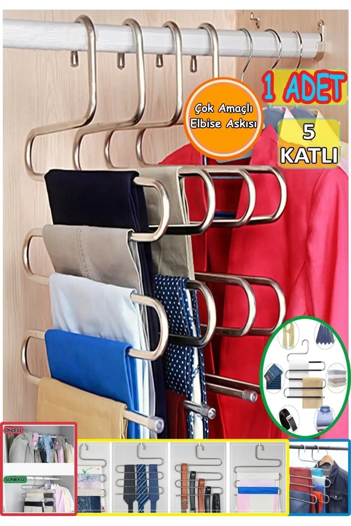 Çok Amaçlı Metal 5 Katlı Dolap İçi Düzenleyici Kıyafet ve Aksesuar Organizasyonu