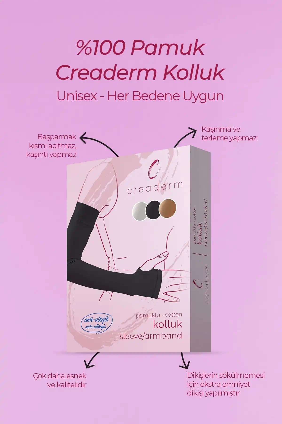 CREADERM 45 cm Siyah Pamuklu Çift Esnek Kolluk Ürün Özellikleri ve Kullanım Alanları