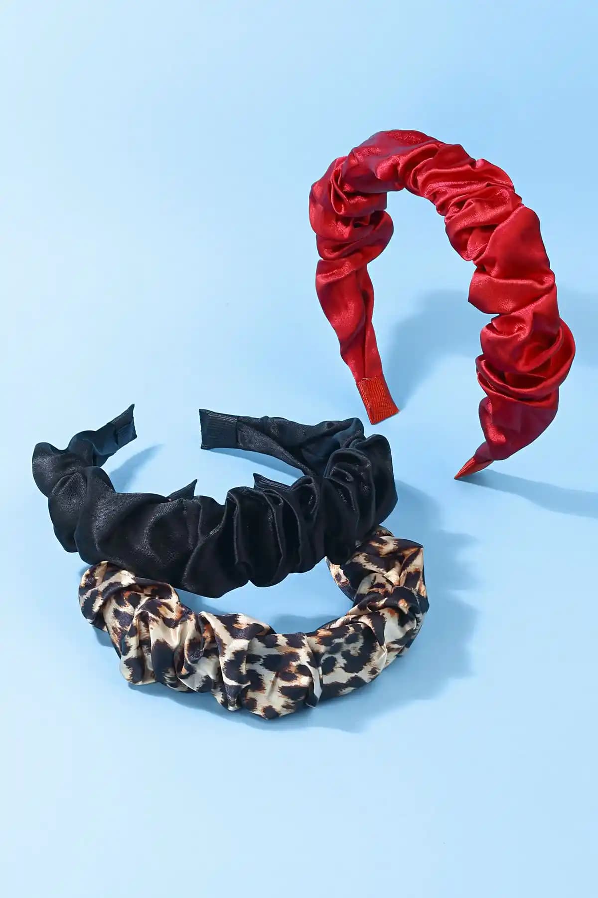 CSR Aksesuar 3'lü Büzgülü Saten Taç Seti Estetik ve Konfor Sunan Renkli Aksesuarlar