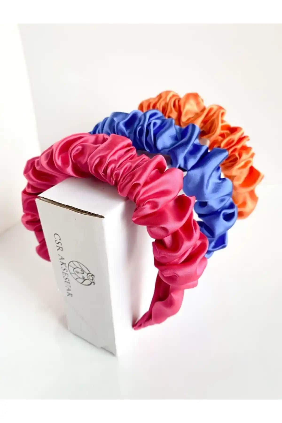 CSR Aksesuar 3'lü Büzgülü Saten Taç Seti Günlük ve Özel Etkinlikler İçin