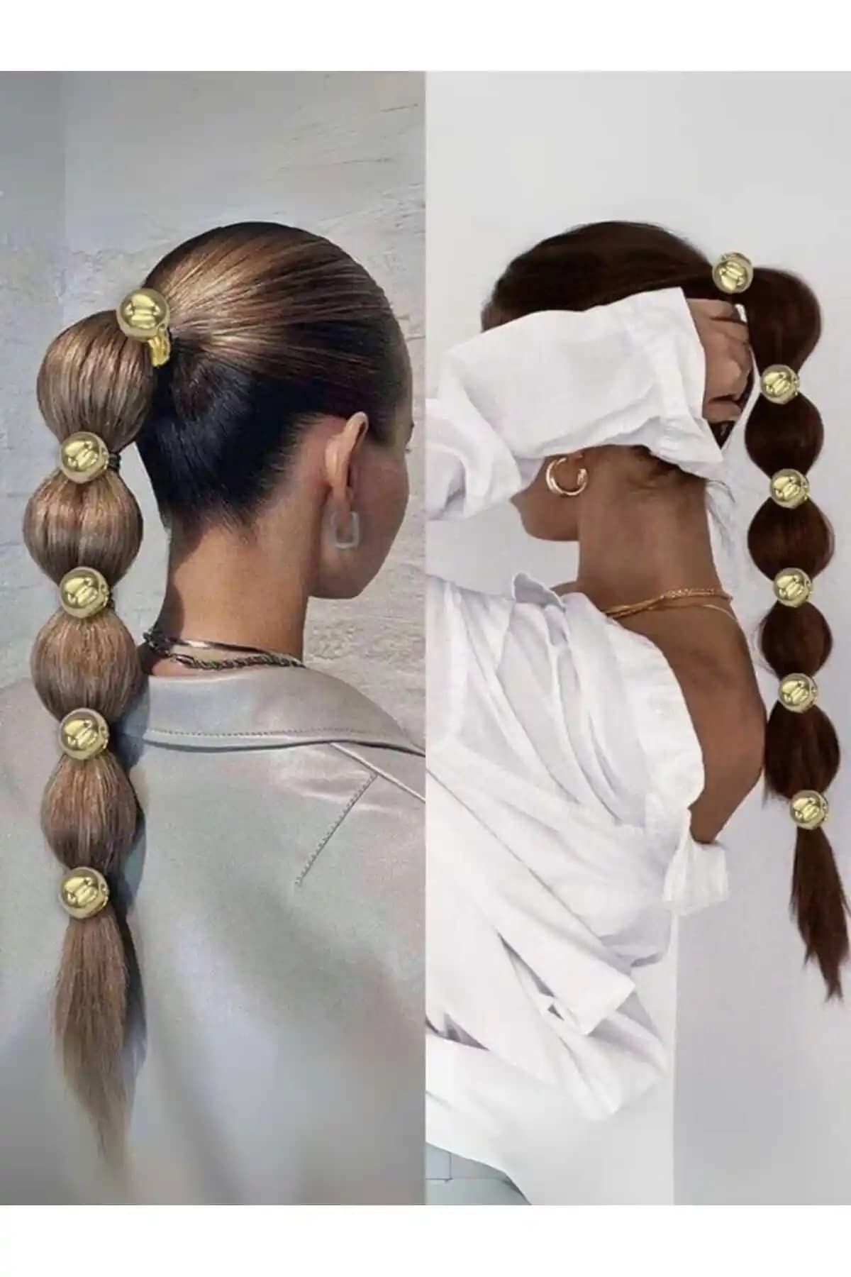 Diloshtrend Altın Renkli Lastik Toka Seti Modern ve Şık Saç Aksesuarları