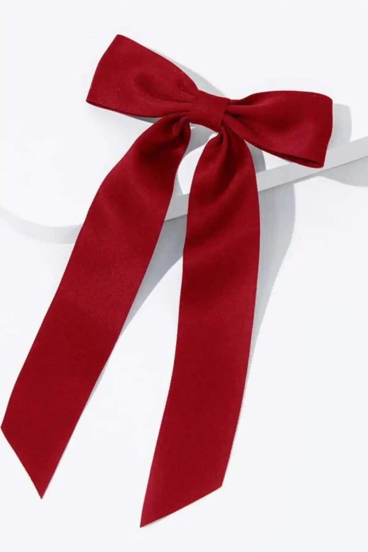 Diloshtrend Kırmızı Fiyonk Toka Otomat Klips Şık ve Pratik Kadın Aksesuarı