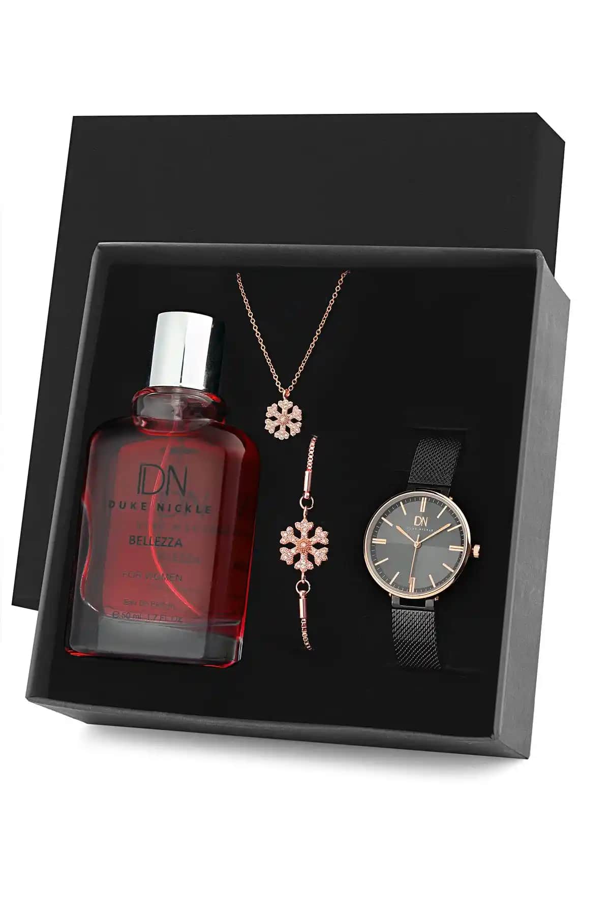 Duke Nickle Kadın Saat, Parfüm ve Takı Seti: Şıklık ve Fonksiyonelliğin Birleşimi