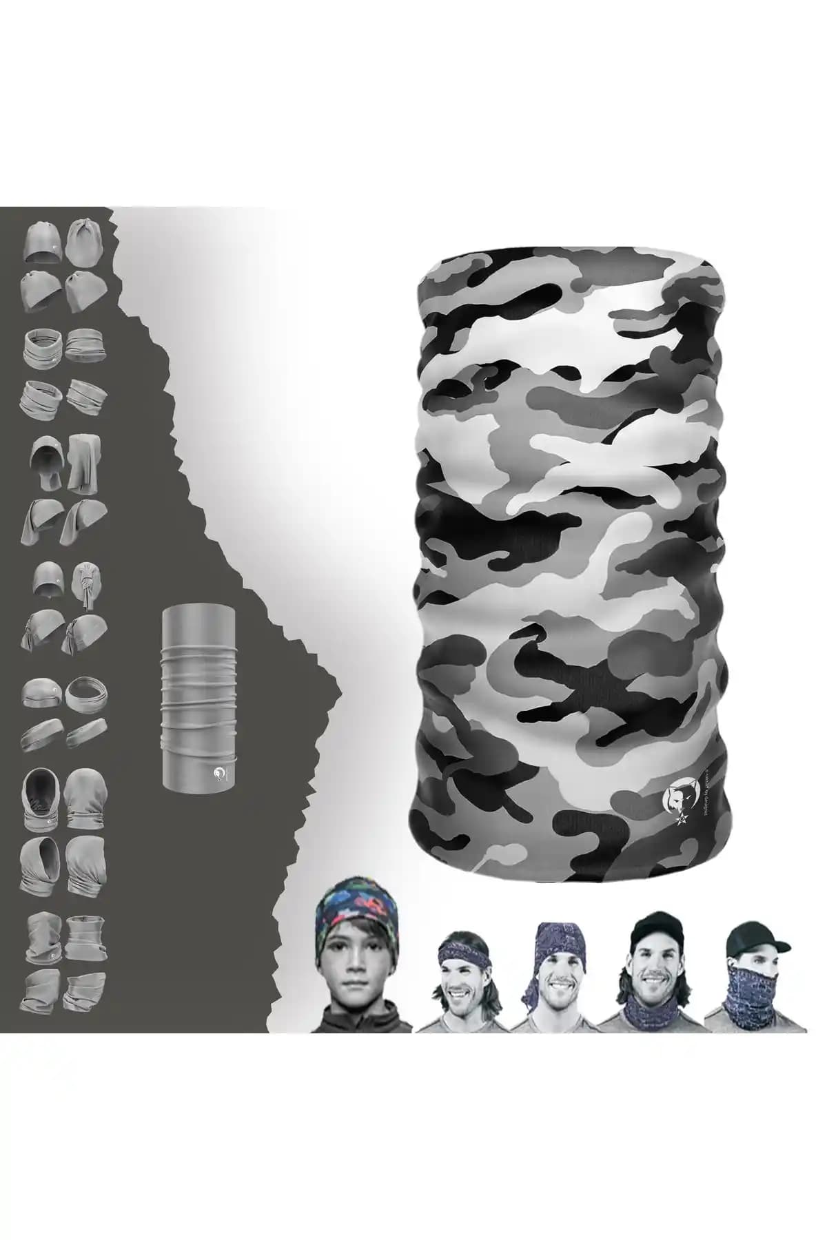 E-Taktik Extreme Siyah Beyaz Camouflage Boyunluk Bandana Çok Yönlü ve Şık Tasarım