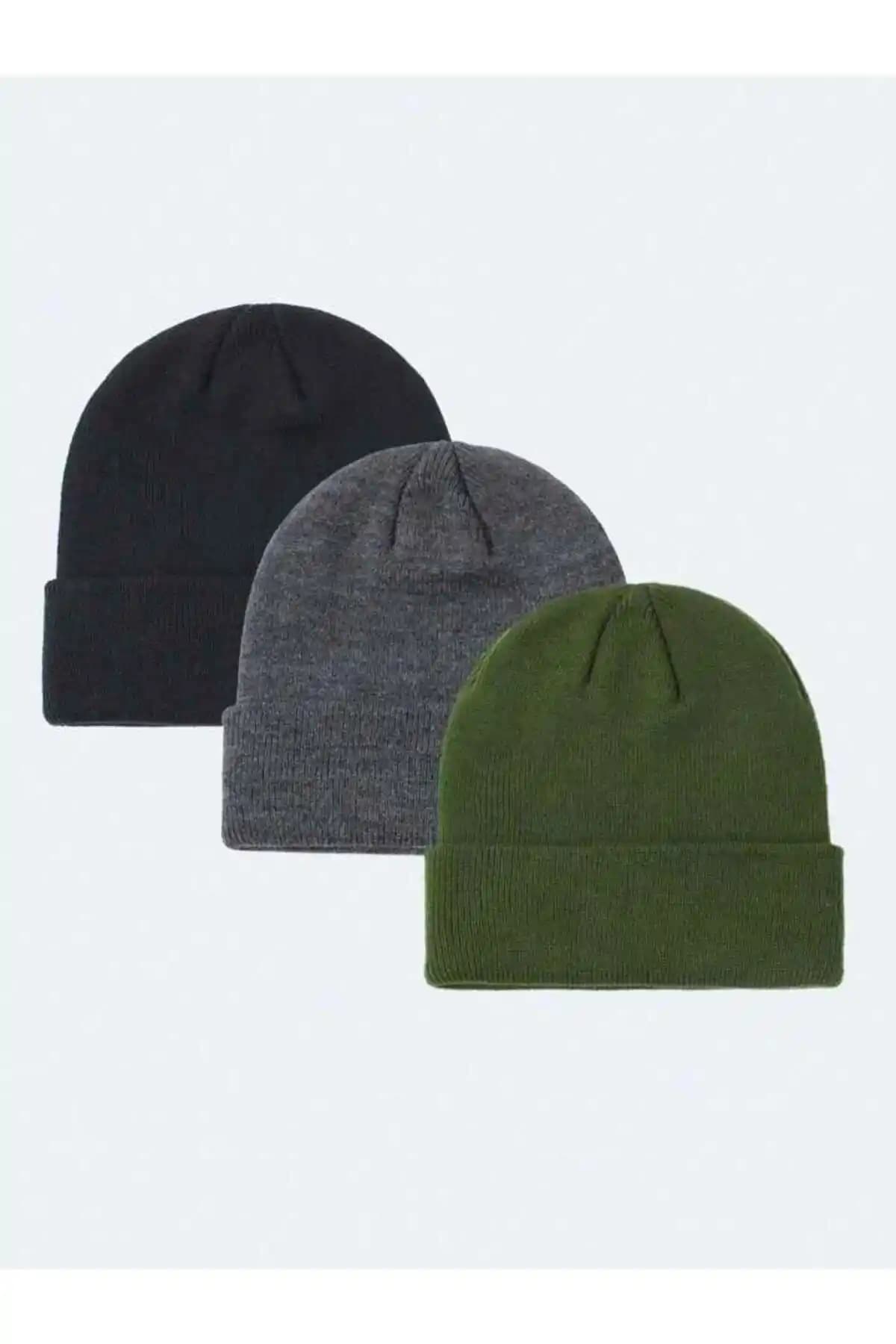 Eke Tekstil Unisex Katlamalı Bere Seti Siyah Açık Vizon ve Taş Renk Seçenekleriyle