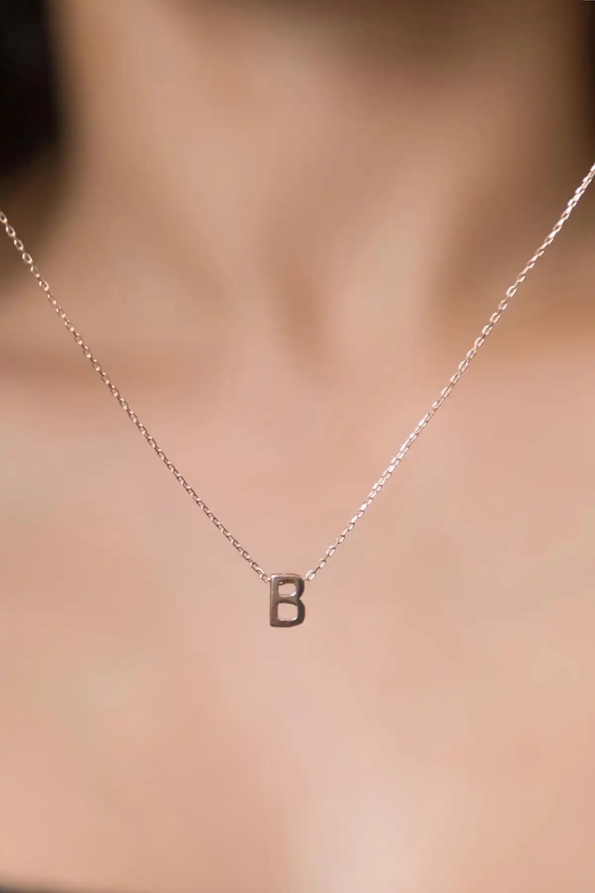 Elika Silver Kadın Üç Boyutlu B Harfi Rose Kaplama 925 Ayar Gümüş Kolye