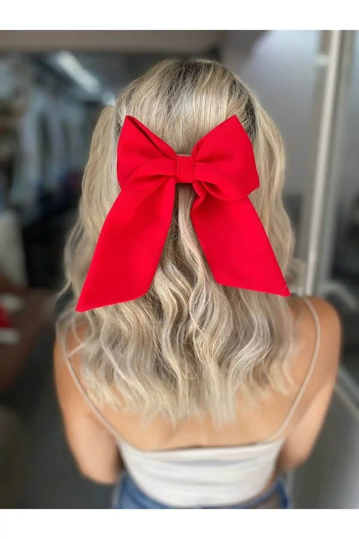 ESLİMİNS Kadın ve Çocuklar İçin Kırmızı Fiyonk Toka Şık ve Dayanıklı Saç Aksesuarı