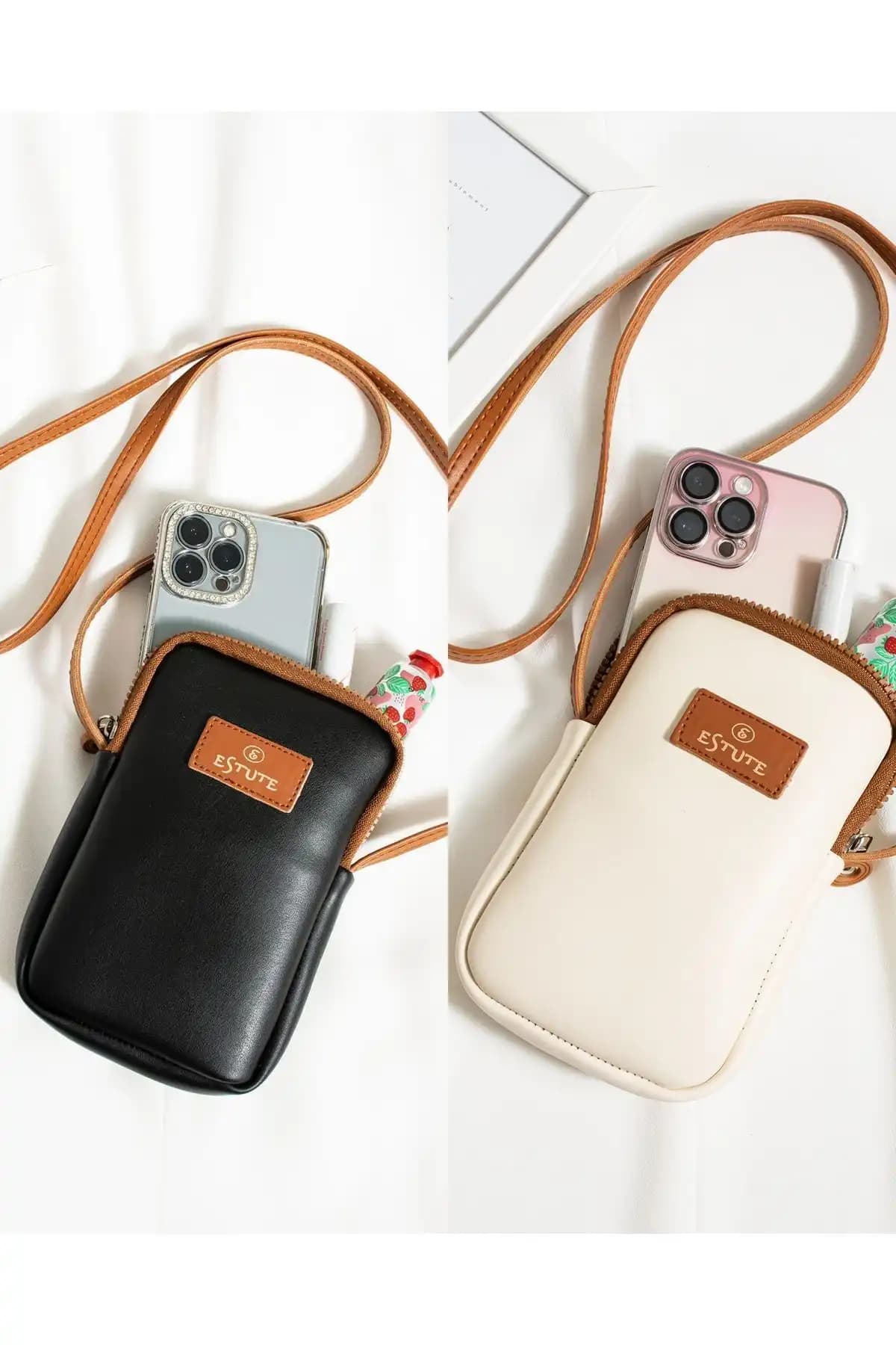 ESTUTE Unisex 2 Li Paket Telefon Çantası Şık ve Dayanıklı Vegan Deri Tasarımı