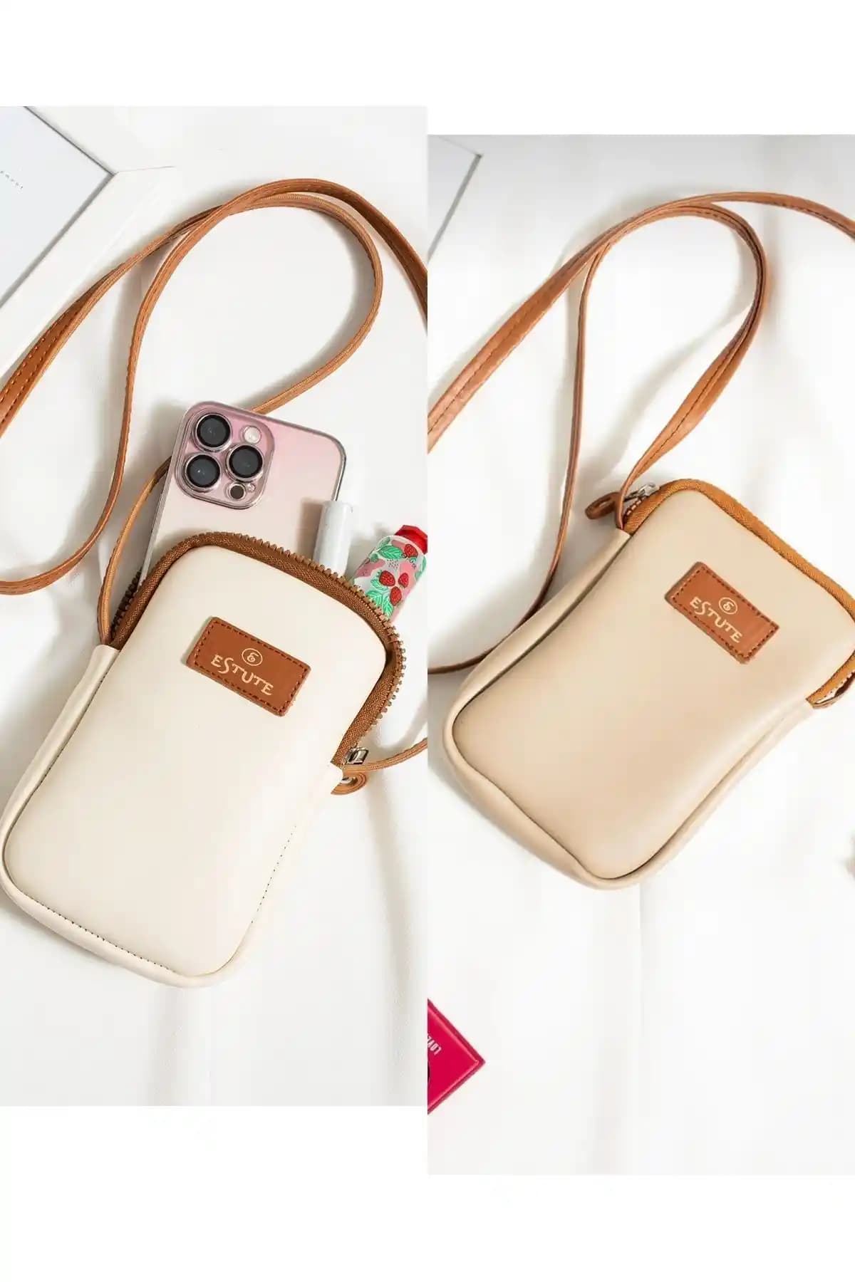 ESTUTE Unisex 2'li Paket Vegan Deri Telefon Çantası Günlük Kullanım İçin Şık ve Dayanıklı
