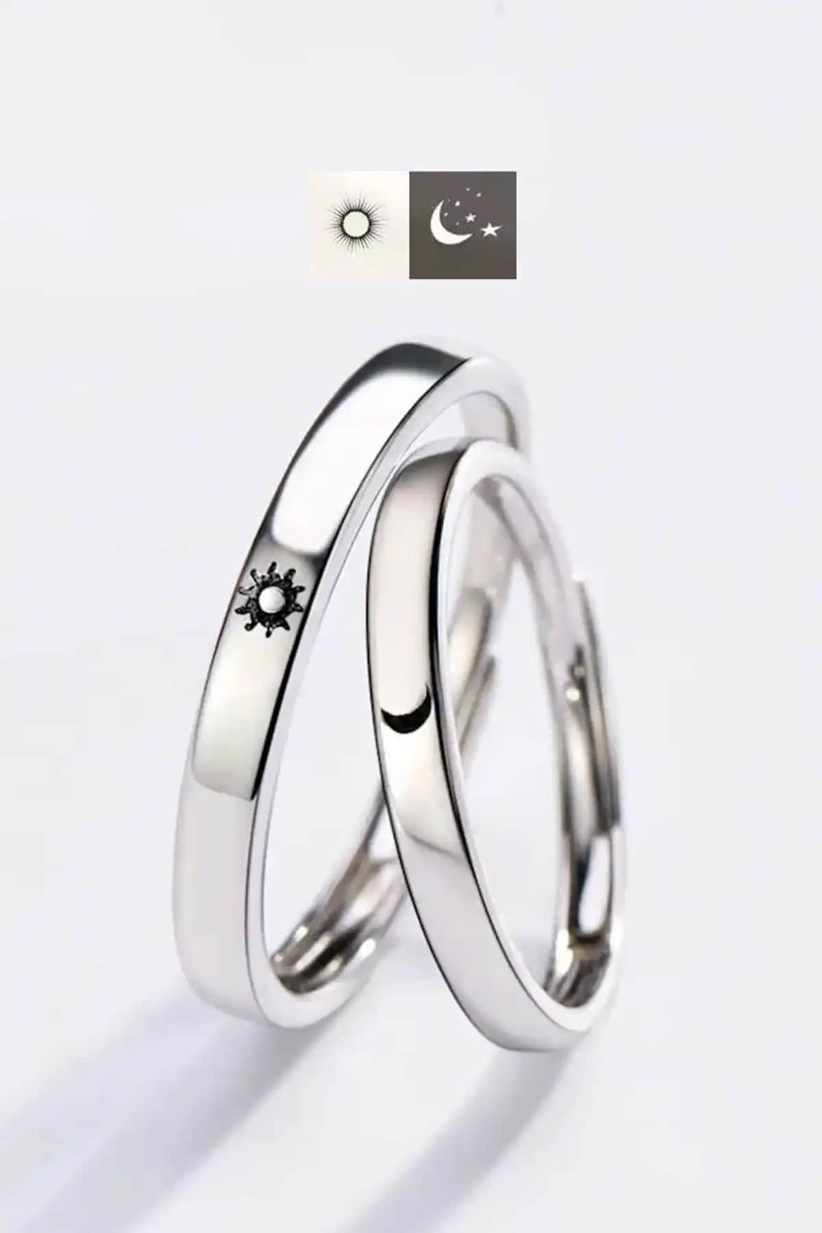 Eva Jewelry Ay ve Yılz Motifleriyle Şık ve Anlamlı Gümüş Kaplama Yüzük Seti