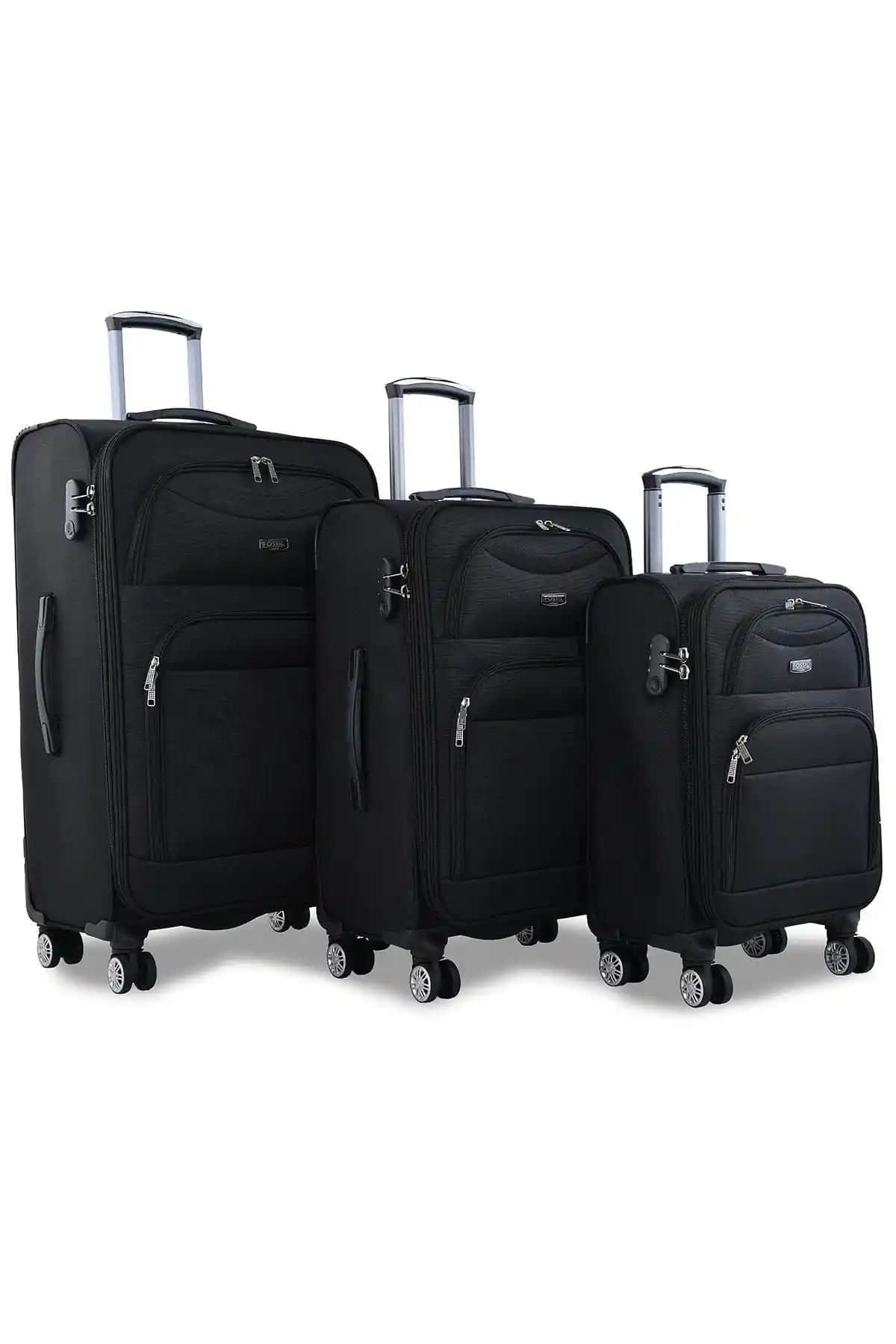 Fossil Siyah Unisex 3'lü Valiz Seti ve RUN MAN Büyük Boy Kumaş Valiz Karşılaştırması