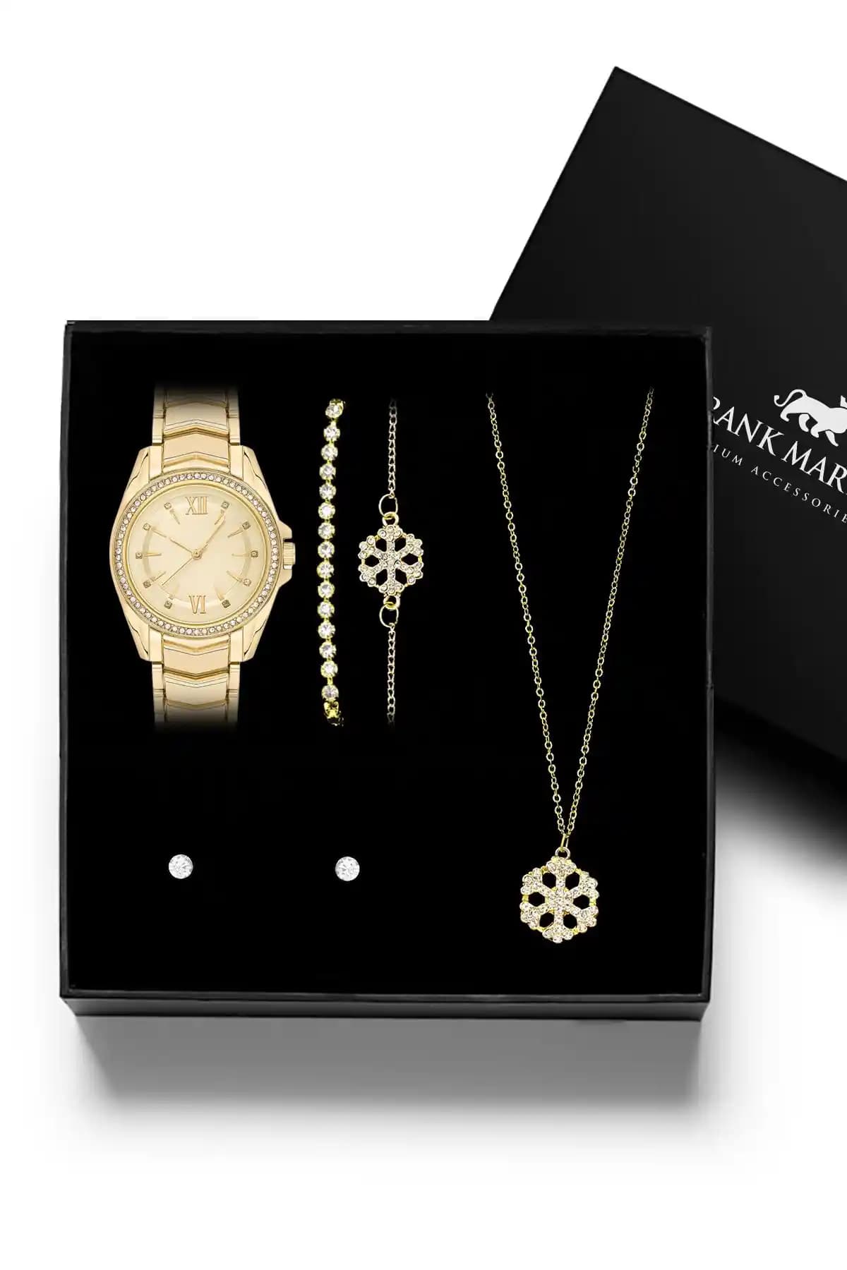 Frank Martin Kadın Takımı: Şık ve Fonksiyonel Saat, Kolye, Bileklik ve Küpe Seti