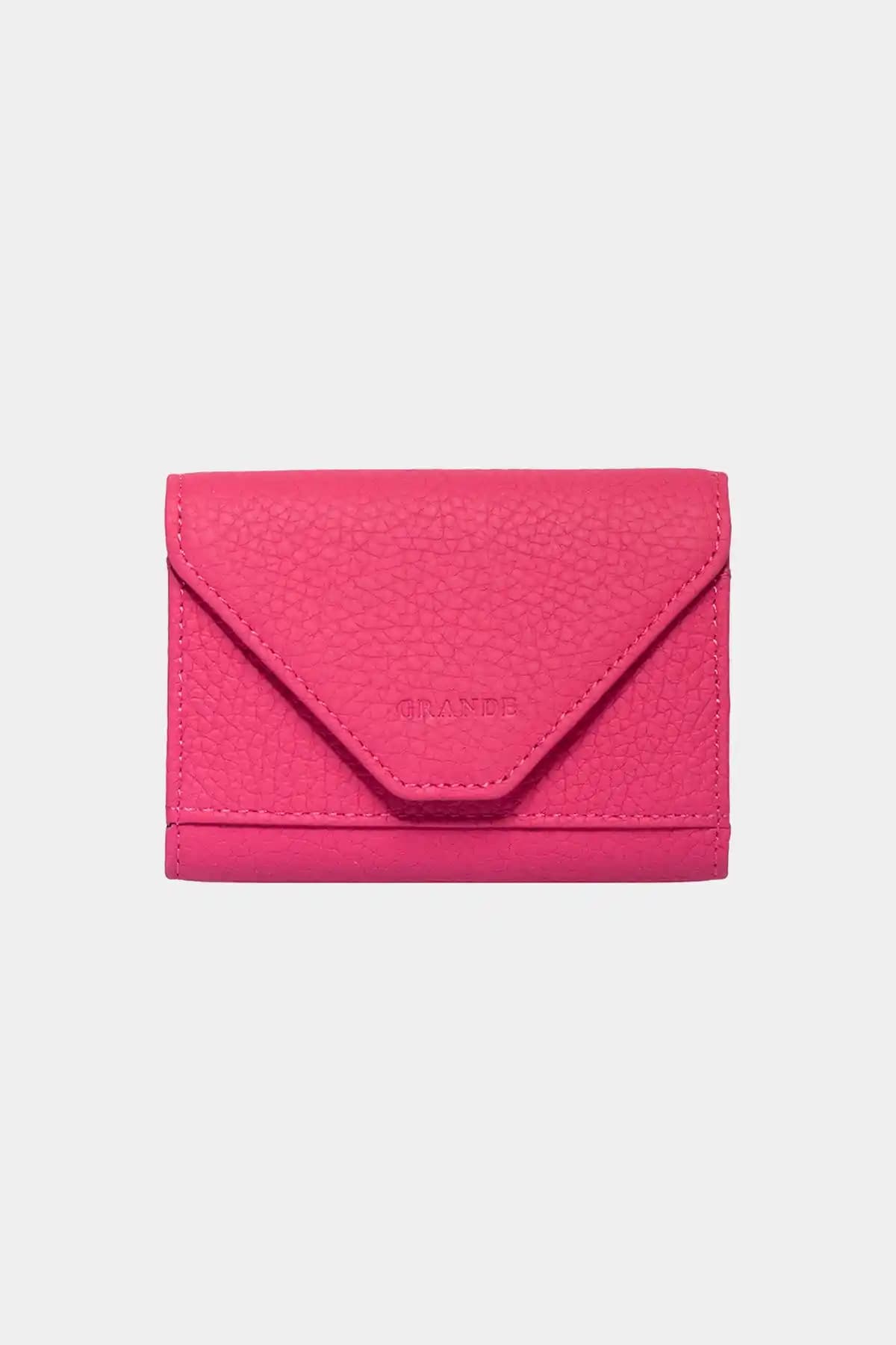 Grande 3639 Hakiki Deri Pembe Unisex Kartlık Akordiyon Tasarımı ve Mıknatıslı Kapama Özelliği