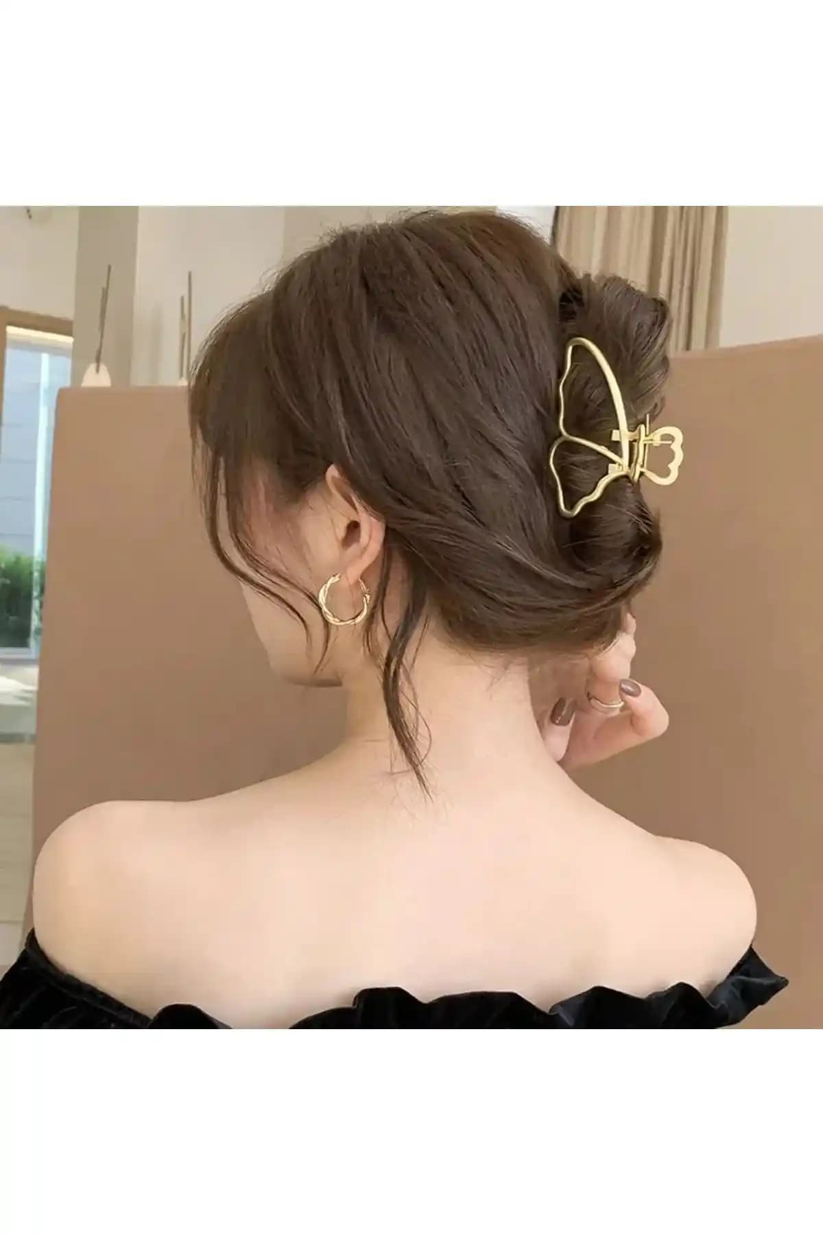 GÜLPEŞE Kadın Altın Renkli Kelebek Motifli Topuz Tokası Dayanıklı ve Şık Tasarım