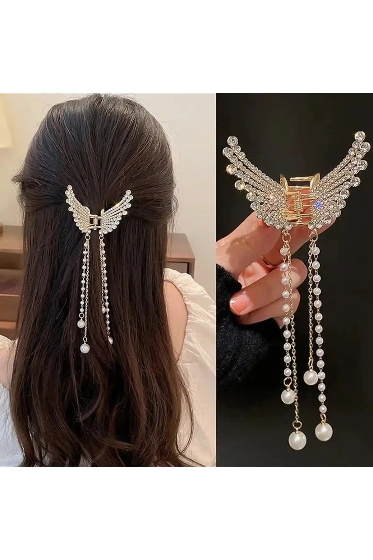 Gülpeşe Sallantılı Incili Çelik Altın Kelebek Mandal Toka Günlük Şıklık İçin Uygun