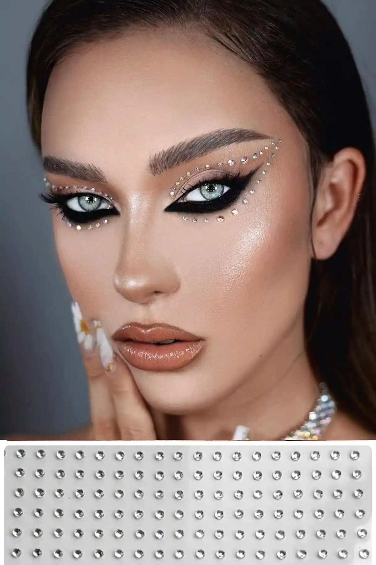 H&E DESIGN Kristal Yuvarlak Işıltılı Sticker Yüz ve Vücut Makyaj Taşı