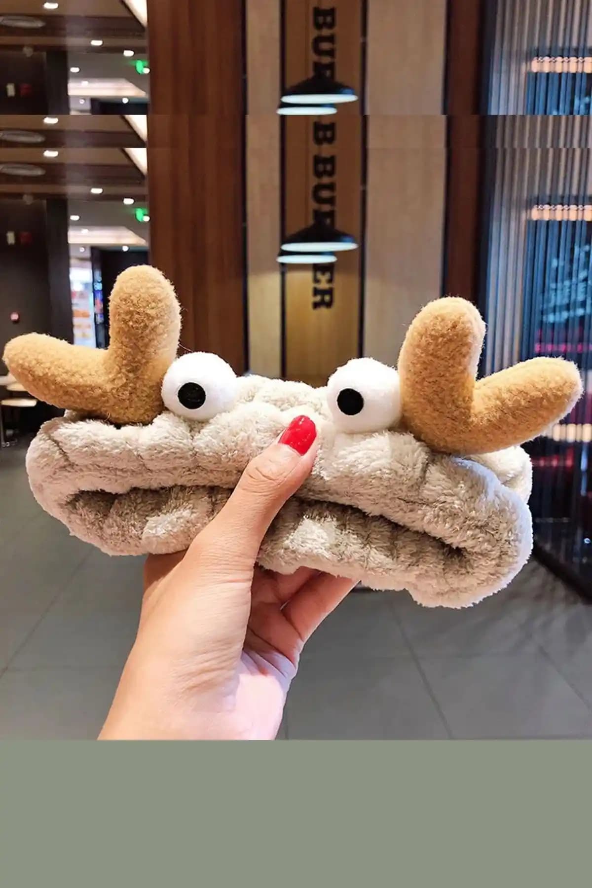 H&E DESIGN Peluş Sevimli Geyik Makyaj ve Banyo Bandı Pratik ve Eğlenceli Tasarım