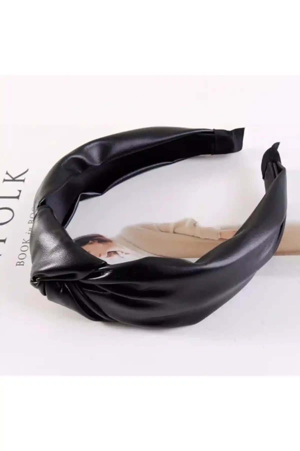 HALHALMILL Siyah Suni Deri Düğüm Taç Saç Bandı: Şıklık ve Rahatlık Sunan Modern Tasarım