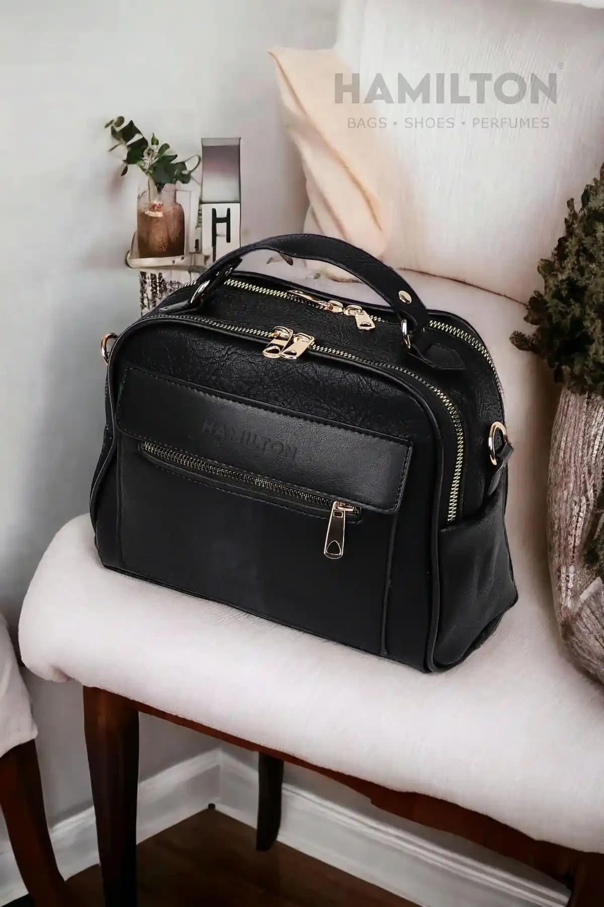 Hamilton Kadın Çapraz ve Elde Ayarlanabilir Deri Dokulu Büyük Şık Omuz ve El Çanta